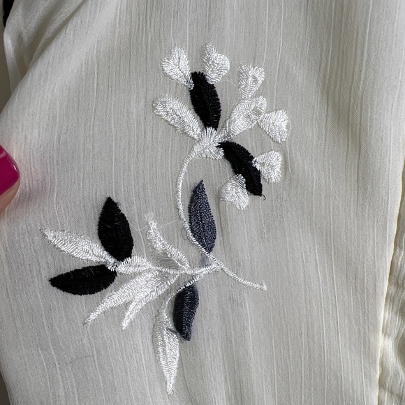 Anthropologie Feather Bone Feuille Floral Embroidered Sheer Dress Size 8 Ivory - Picture 7 of 11